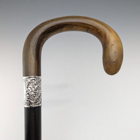 1925年 英国ヴィンテージ 紳士用ステッキ ホーンハンドル 純銀装飾 79cm C&S